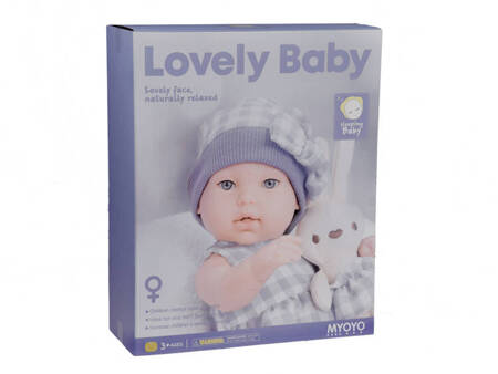 Baby Doll  Newborn Doll in a Gray hat and dress + rabbit ZA5007