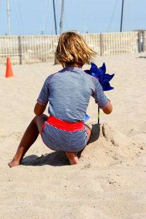 Spodenki kąpielowe Ducksday UV50+ biały granat koralowa czerwień