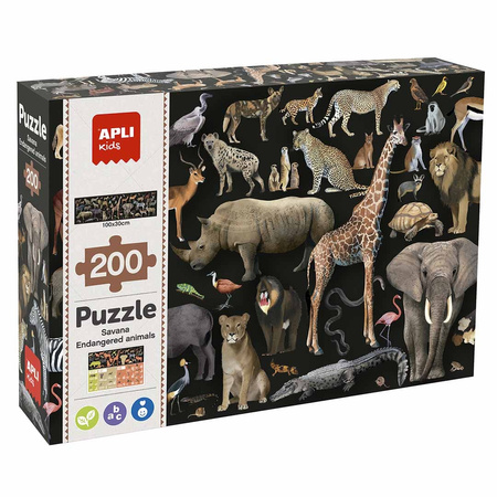 Puzzle edukacyjne 200 el. Apli Kids - Zagrożone zwierzęta Sawanna 6+
