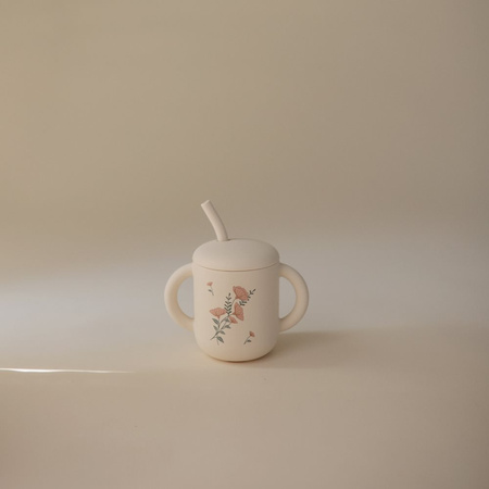 Mushie Silikonowy Kubek ze Słomką Pink Flowers