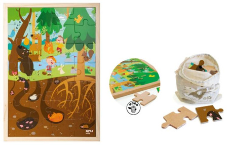 Drewniane puzzle w ramce Apli Kids - Las 4+