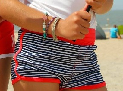 Spodenki kąpielowe Ducksday UV50+ biały granat koralowa czerwień