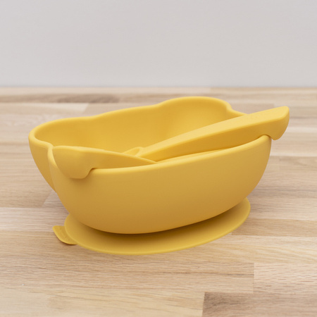 Silikonowa miseczka z przyssawką i pokrywką Miś We Might Be Tiny - Yellow
