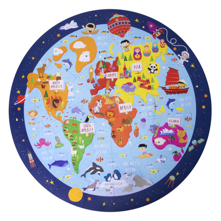 Puzzle okrągłe w tubie Apli Kids - Mapa Świata 5+